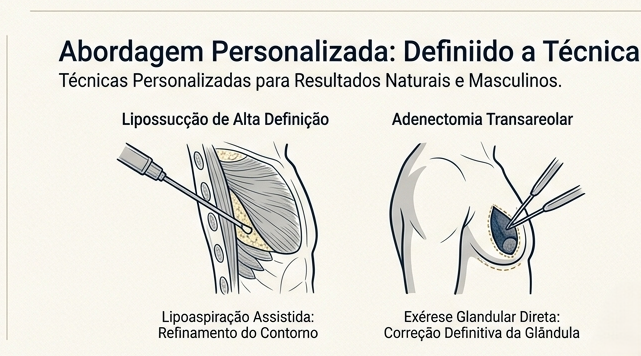 SIMON, B. E.; HOFFMAN, S.; KAHN, S. Classification and surgical correction of gynecomastia. Plastic and Reconstructive Surgery, v. 51, n. 1, p. 48-52, 1973. (Referência para a Classificação de Graus). WEBSTER, J. P. Mastectomy for gynecomastia through a semicircular intra-areolar incision. Annals of Surgery, v. 124, n. 3, p. 557-575, 1946. (Referência clássica para a incisão periareolar inferior).